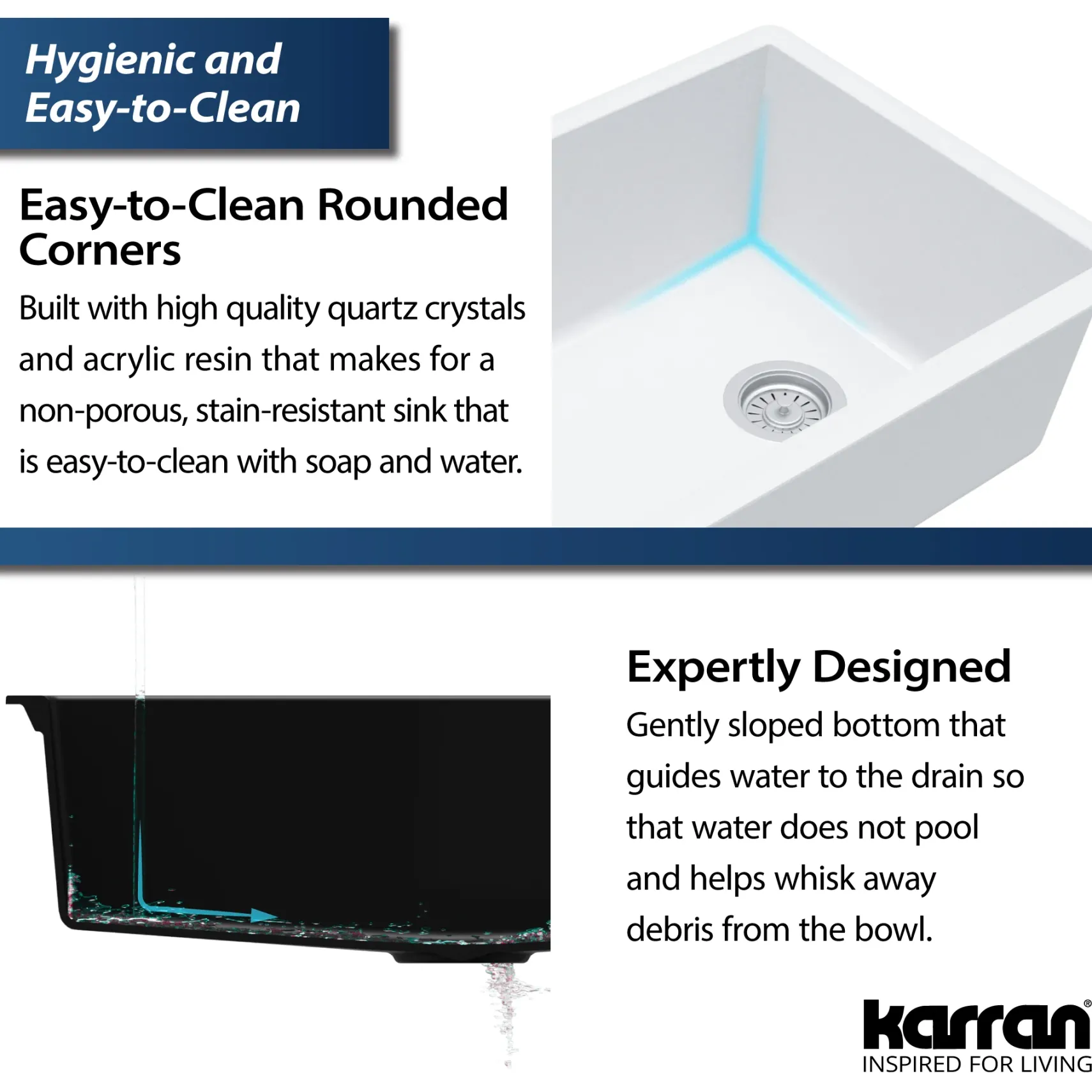 Karran 32" Undermount Quartz Composite Kitchen Sink, White, QU-670-WH
