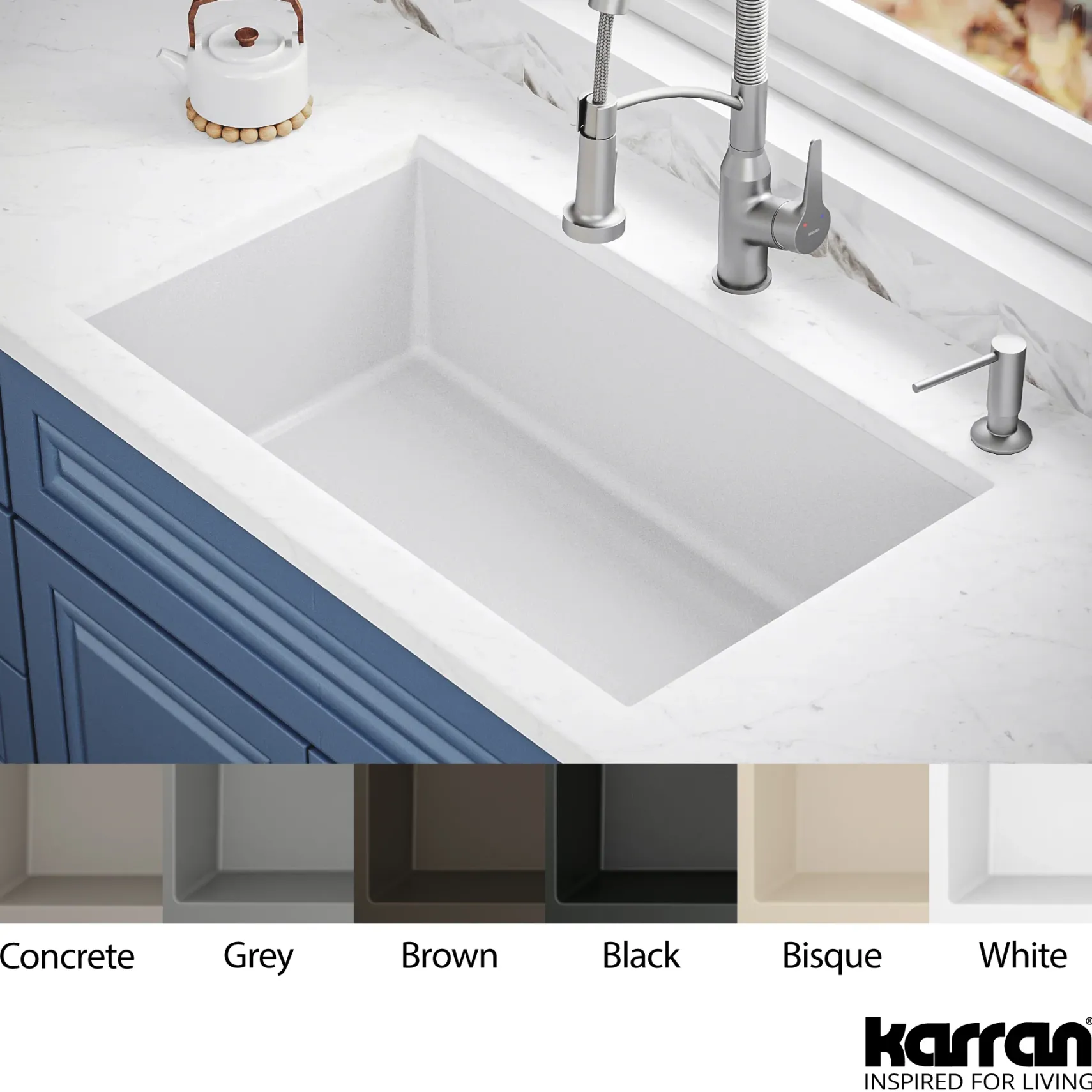 Karran 32" Undermount Quartz Composite Kitchen Sink, White, QU-670-WH