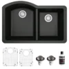Karran 32" Undermount Quartz Composite Kitchen Sink, 60/40 Double Bowl, Black, QU-610-BL-PK1