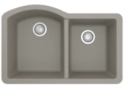 Karran 32" Undermount Quartz Composite Kitchen Sink, 60/40 Double Bowl, Concrete, QU-610-CN