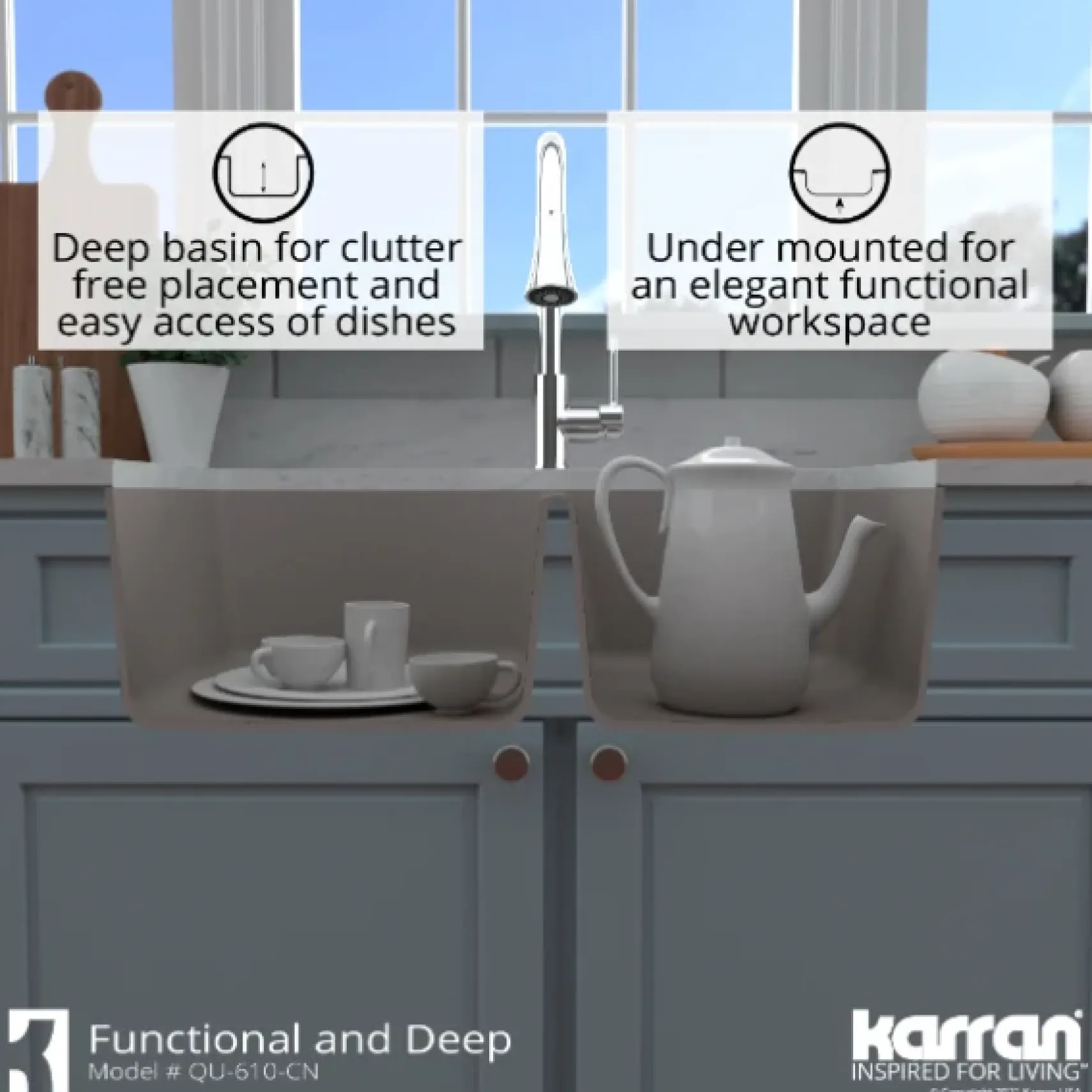 Karran 32" Undermount Quartz Composite Kitchen Sink, 60/40 Double Bowl, Concrete, QU-610-CN