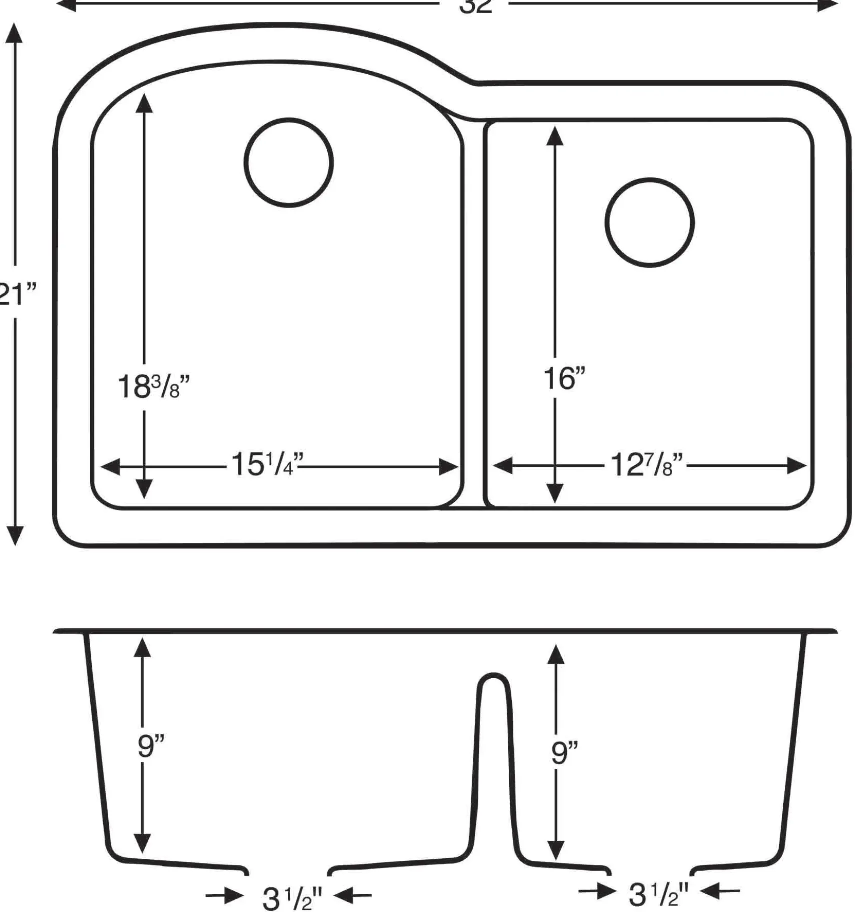 Karran 32" Undermount Quartz Composite Kitchen Sink, 60/40 Double Bowl, Concrete, QU-610-CN