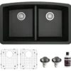 Karran 33" Undermount Quartz Composite Kitchen Sink, 50/50 Double Bowl, Black, QU-710-BL-PK1