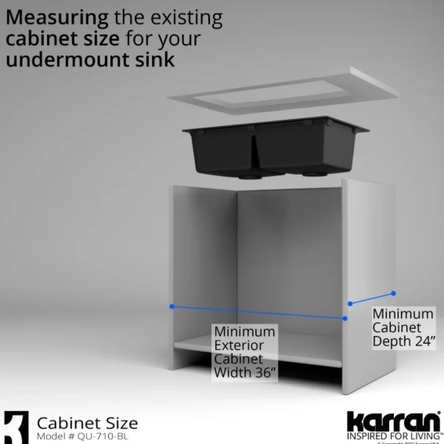 Karran 33" Undermount Quartz Composite Kitchen Sink, 50/50 Double Bowl, Black, QU-710-BL-PK1
