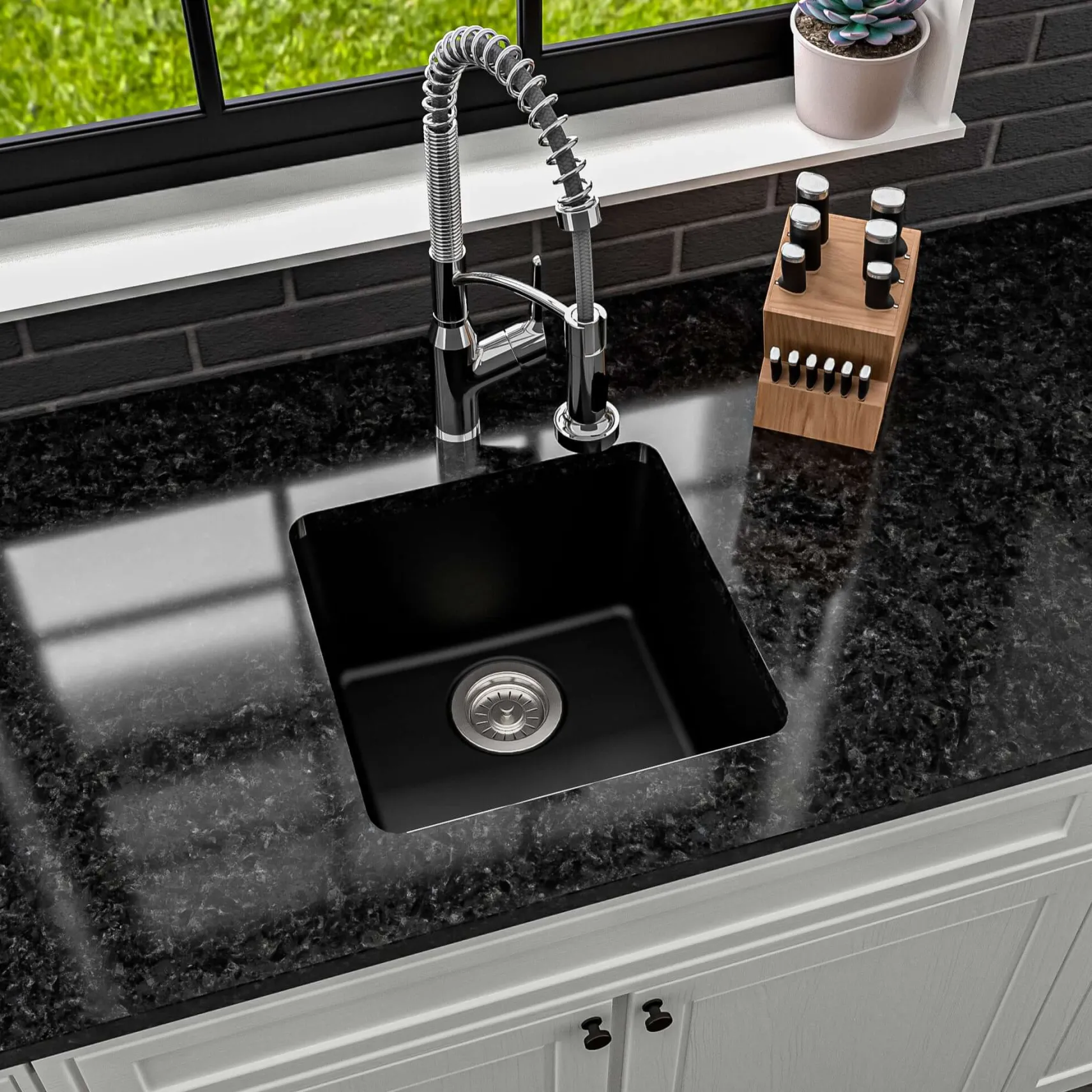 Karran 17" Undermount Quartz Composite Kitchen Sink, Black, QU-690-BL