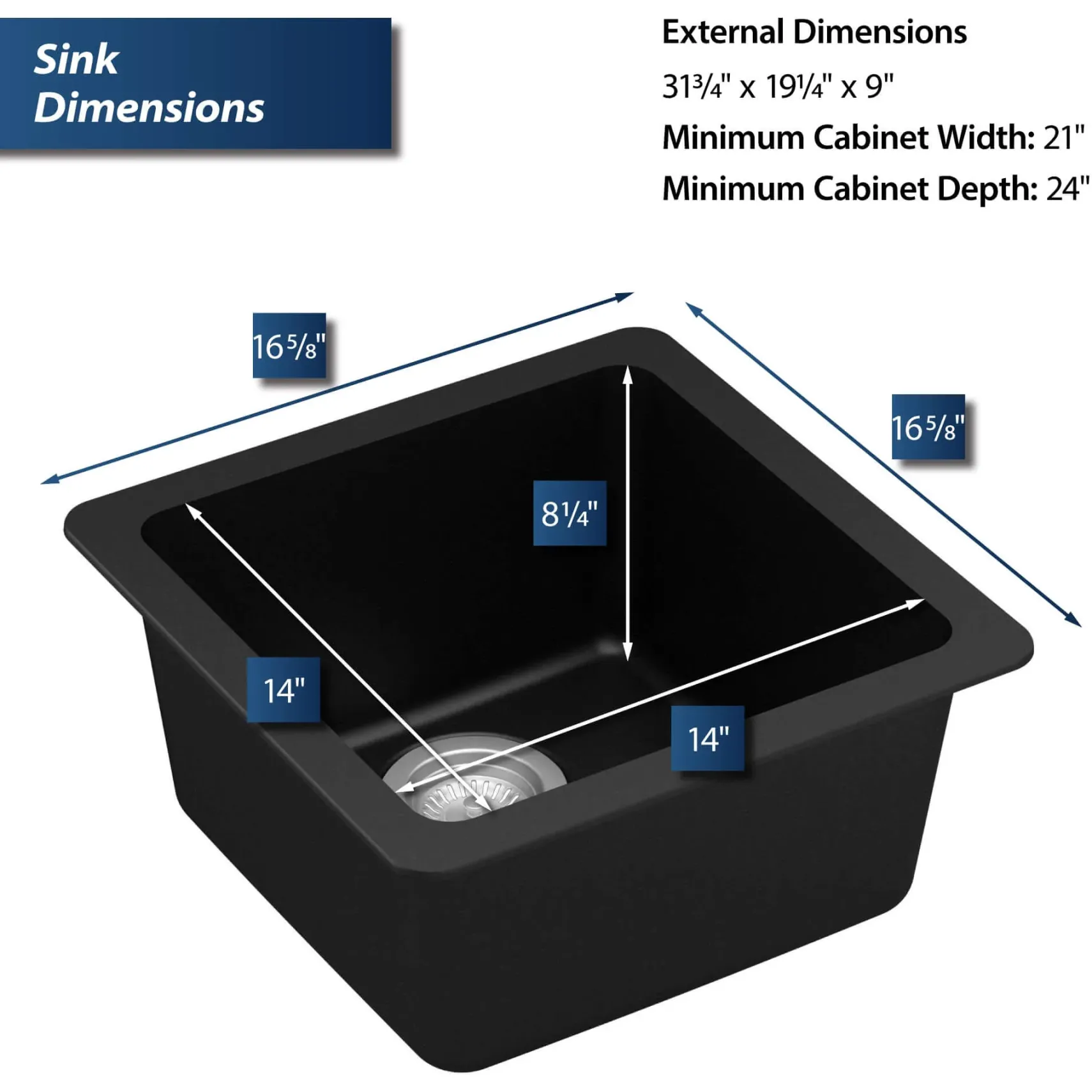 Karran 17" Undermount Quartz Composite Kitchen Sink, Black, QU-690-BL