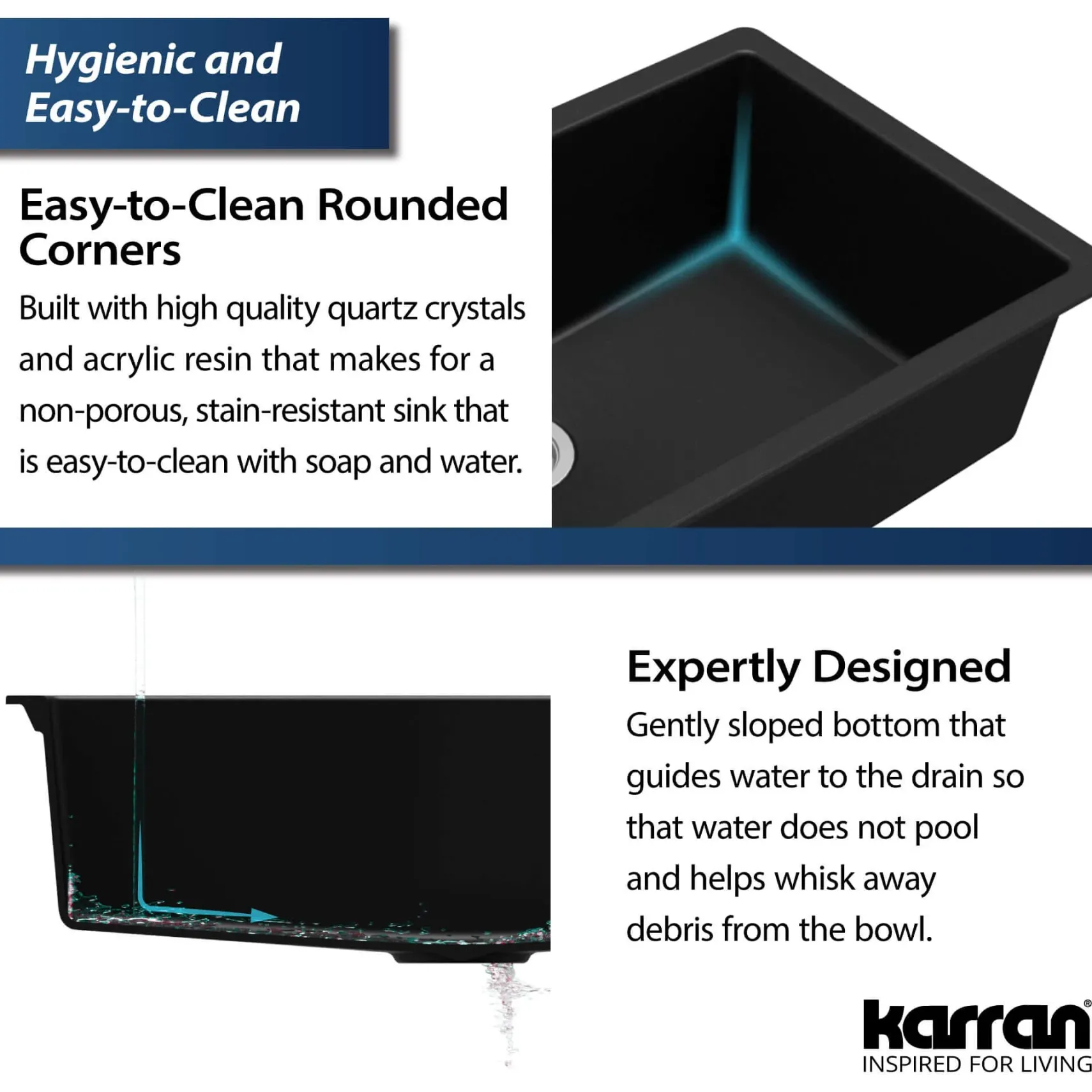Karran 17" Undermount Quartz Composite Kitchen Sink, Black, QU-690-BL