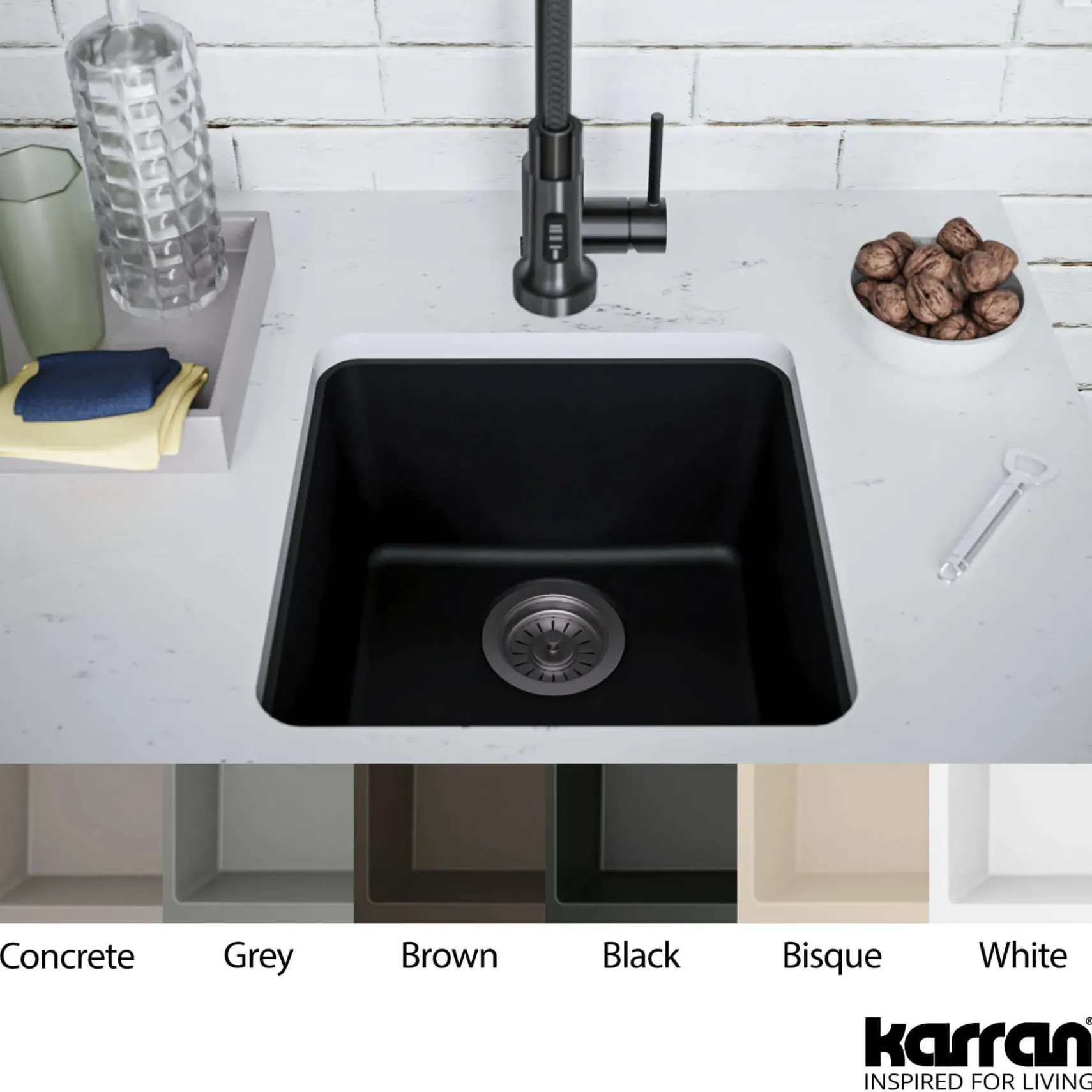 Karran 17" Undermount Quartz Composite Kitchen Sink, Black, QU-690-BL