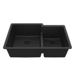 Karran 32" Undermount Quartz Composite Kitchen Sink, 60/40 Double Bowl, Black, QU-811-BL