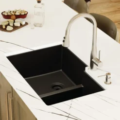 Karran 32" Undermount Quartz Composite Kitchen Sink, 60/40 Double Bowl, Black, QU-811-BL