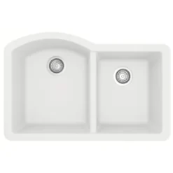 Karran 32" Undermount Quartz Composite Kitchen Sink, 60/40 Double Bowl, White, QU-610-WH