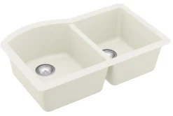 Karran 32" Undermount Quartz Composite Kitchen Sink, 60/40 Double Bowl, White, QU-610-WH
