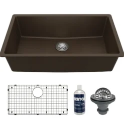Karran 32" Undermount Quartz Composite Kitchen Sink with Accessories, Brown, QU-812-BR-PK1