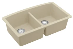Karran 33" Undermount Quartz Composite Kitchen Sink, 50/50 Double Bowl, Bisque, QU-710-BI