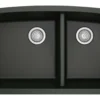 Karran 33" Undermount Quartz Composite Kitchen Sink, 60/40 Double Bowl, Black, QU-711-BL