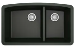 Karran 33" Undermount Quartz Composite Kitchen Sink, 60/40 Double Bowl, Black, QU-711-BL