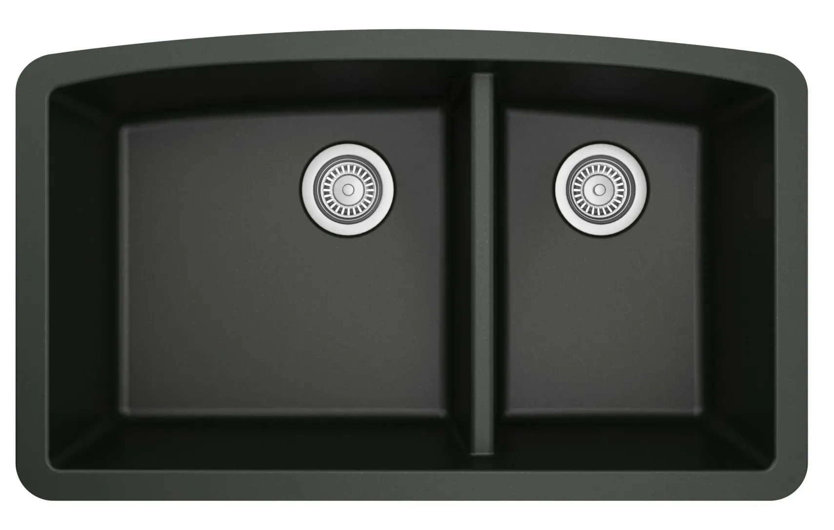 Karran 33" Undermount Quartz Composite Kitchen Sink, 60/40 Double Bowl, Black, QU-711-BL