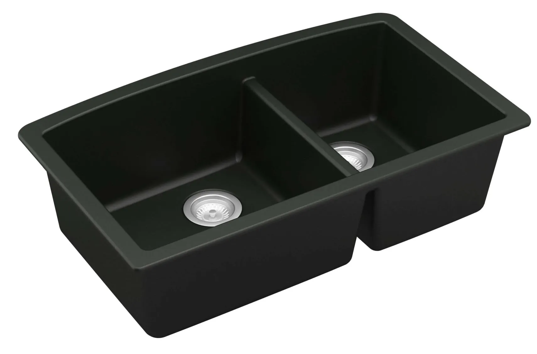 Karran 33" Undermount Quartz Composite Kitchen Sink, 60/40 Double Bowl, Black, QU-711-BL