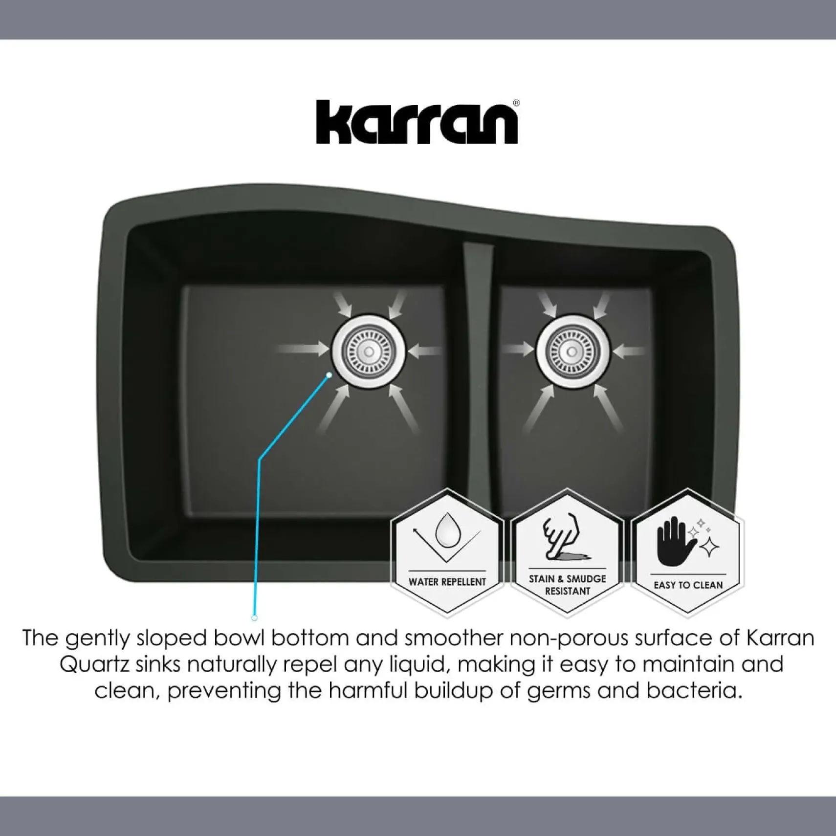 Karran 33" Undermount Quartz Composite Kitchen Sink, 60/40 Double Bowl, Black, QU-711-BL