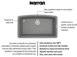 Karran 33" Undermount Quartz Composite Kitchen Sink, Grey, QU-712-GR