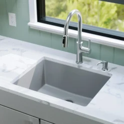 Karran 24" Undermount Quartz Composite Kitchen Sink, Grey, QU-820-GR