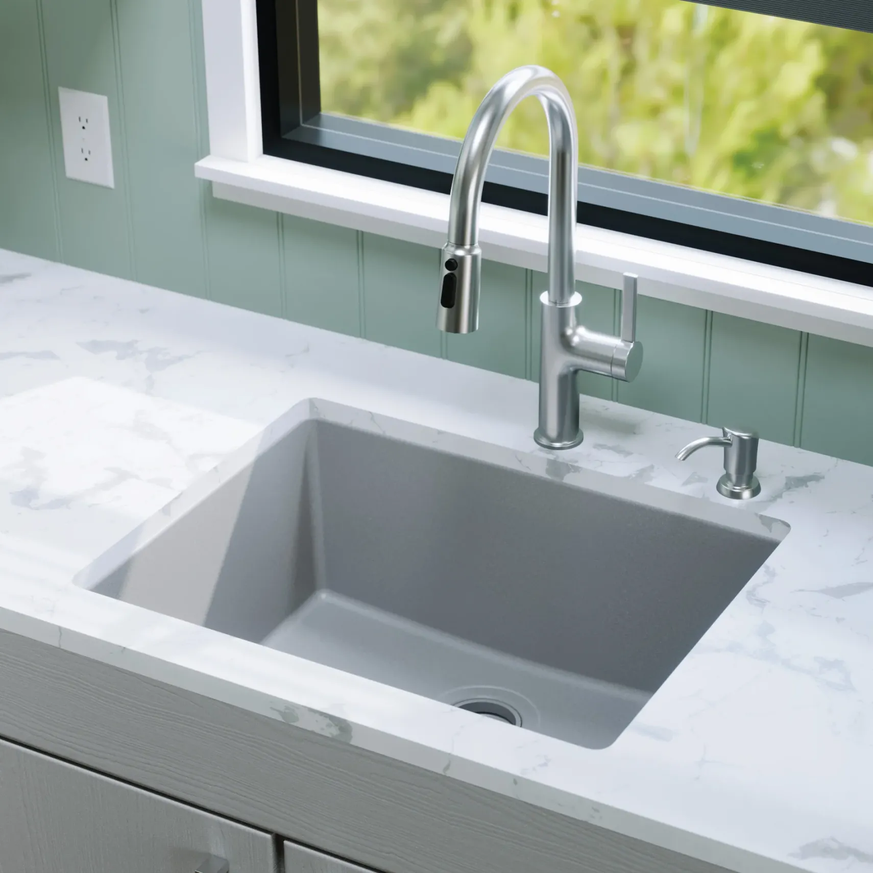 Karran 24" Undermount Quartz Composite Kitchen Sink, Grey, QU-820-GR
