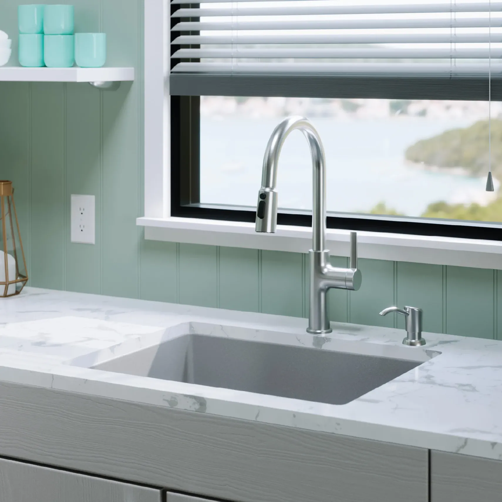 Karran 24" Undermount Quartz Composite Kitchen Sink, Grey, QU-820-GR
