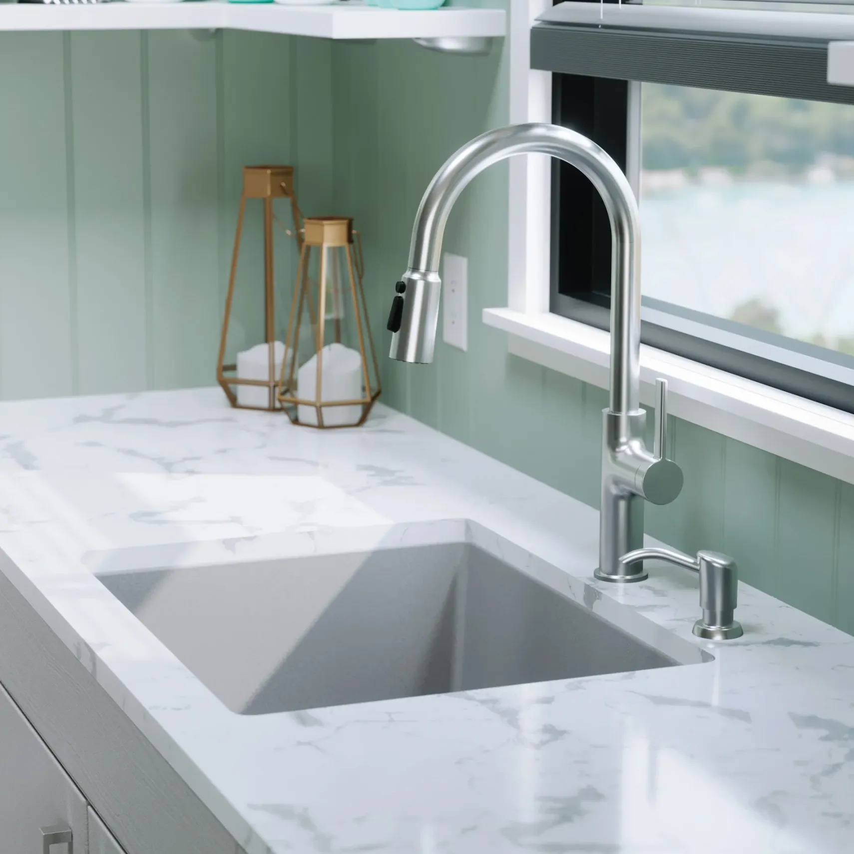 Karran 24" Undermount Quartz Composite Kitchen Sink, Grey, QU-820-GR