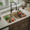 Karran 33" Undermount Quartz Composite Kitchen Sink, 50/50 Double Bowl, Bisque, QUWS-880-BI