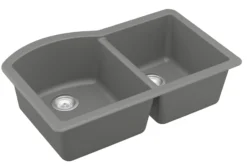 Karran 32" Undermount Quartz Composite Kitchen Sink, 60/40 Double Bowl, Grey, QU-610-GR