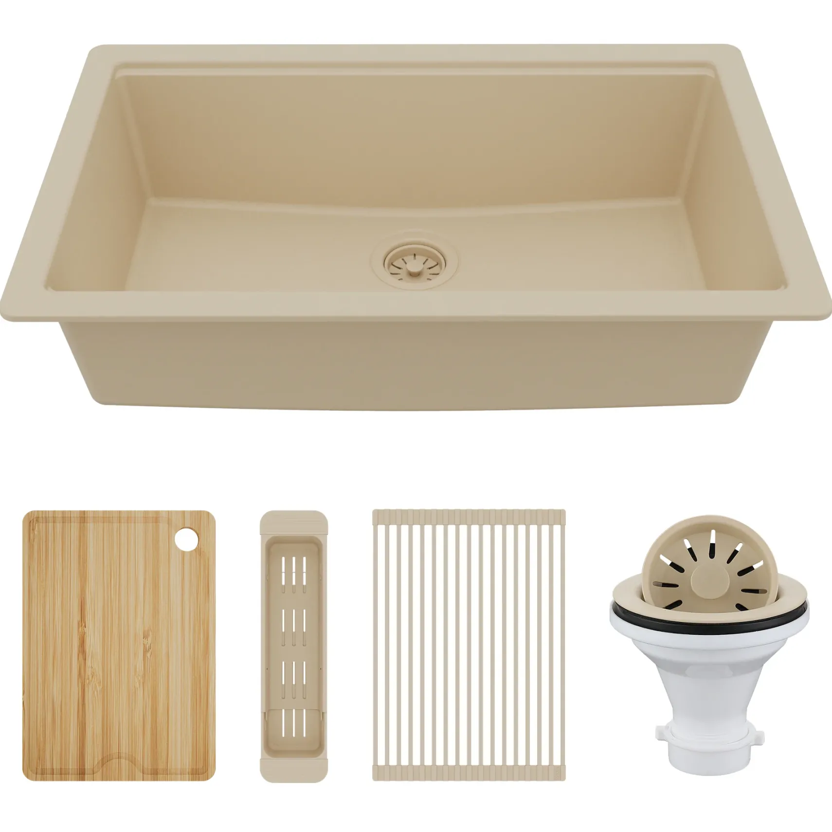 Karran 32" Undermount Quartz Composite Workstation Kitchen Sink, Bisque, QUWS-875-BI-PK2