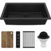 Karran 32" Undermount Quartz Composite Workstation Kitchen Sink, Black, QUWS-875-BL-PK2