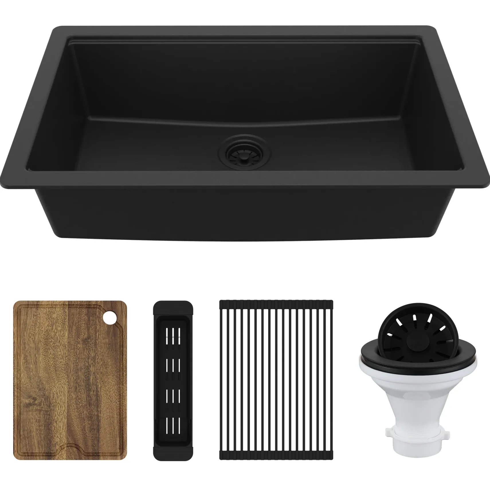 Karran 32" Undermount Quartz Composite Workstation Kitchen Sink, Black, QUWS-875-BL-PK2