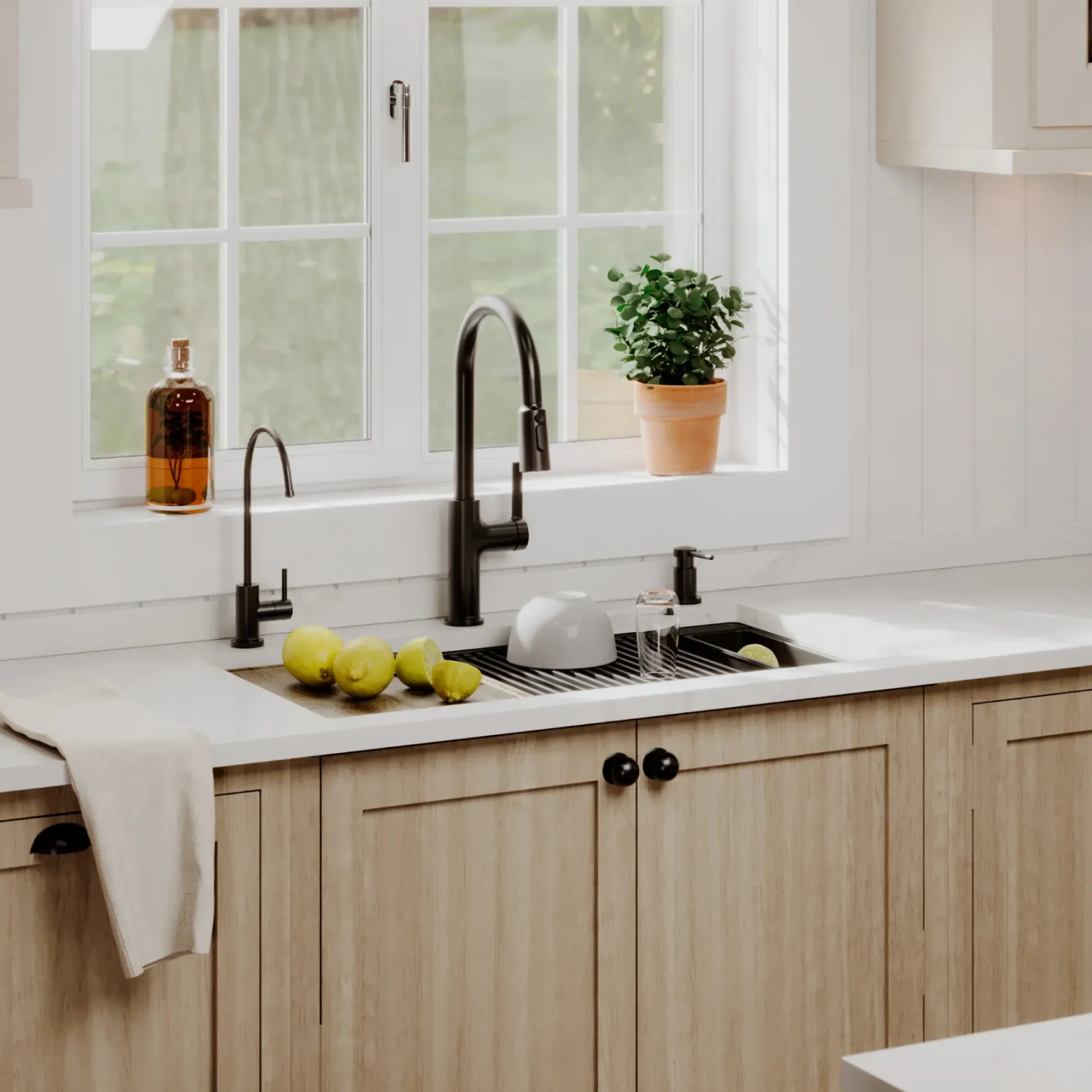 Karran 32" Undermount Quartz Composite Workstation Kitchen Sink, Black, QUWS-875-BL-PK2