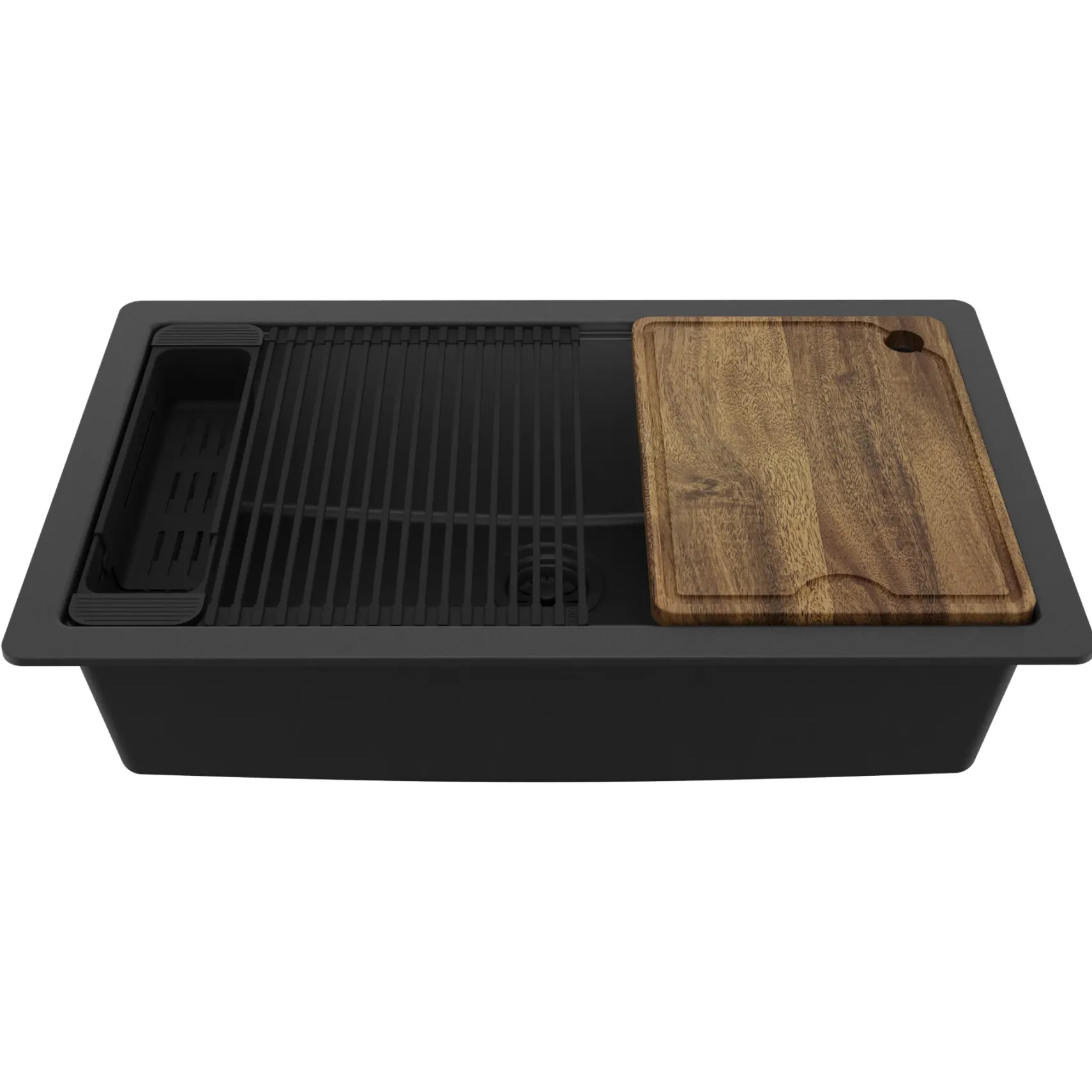 Karran 32" Undermount Quartz Composite Workstation Kitchen Sink, Black, QUWS-875-BL-PK2