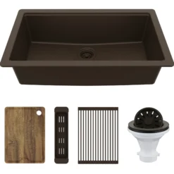 Karran 32" Undermount Quartz Composite Workstation Kitchen Sink, Brown, QUWS-875-BR-PK2