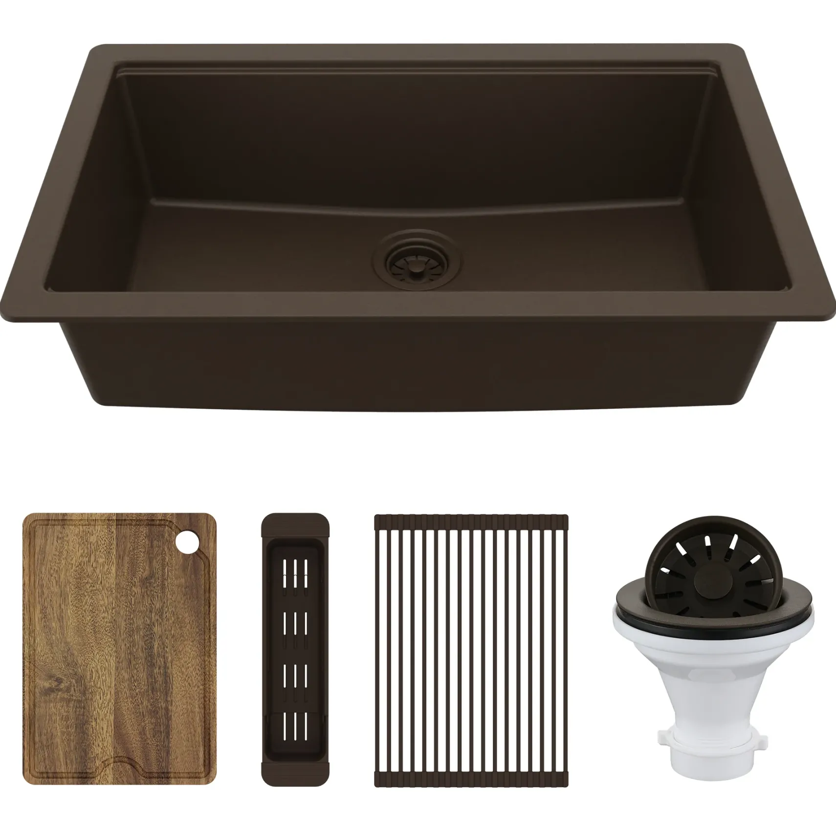 Karran 32" Undermount Quartz Composite Workstation Kitchen Sink, Brown, QUWS-875-BR-PK2