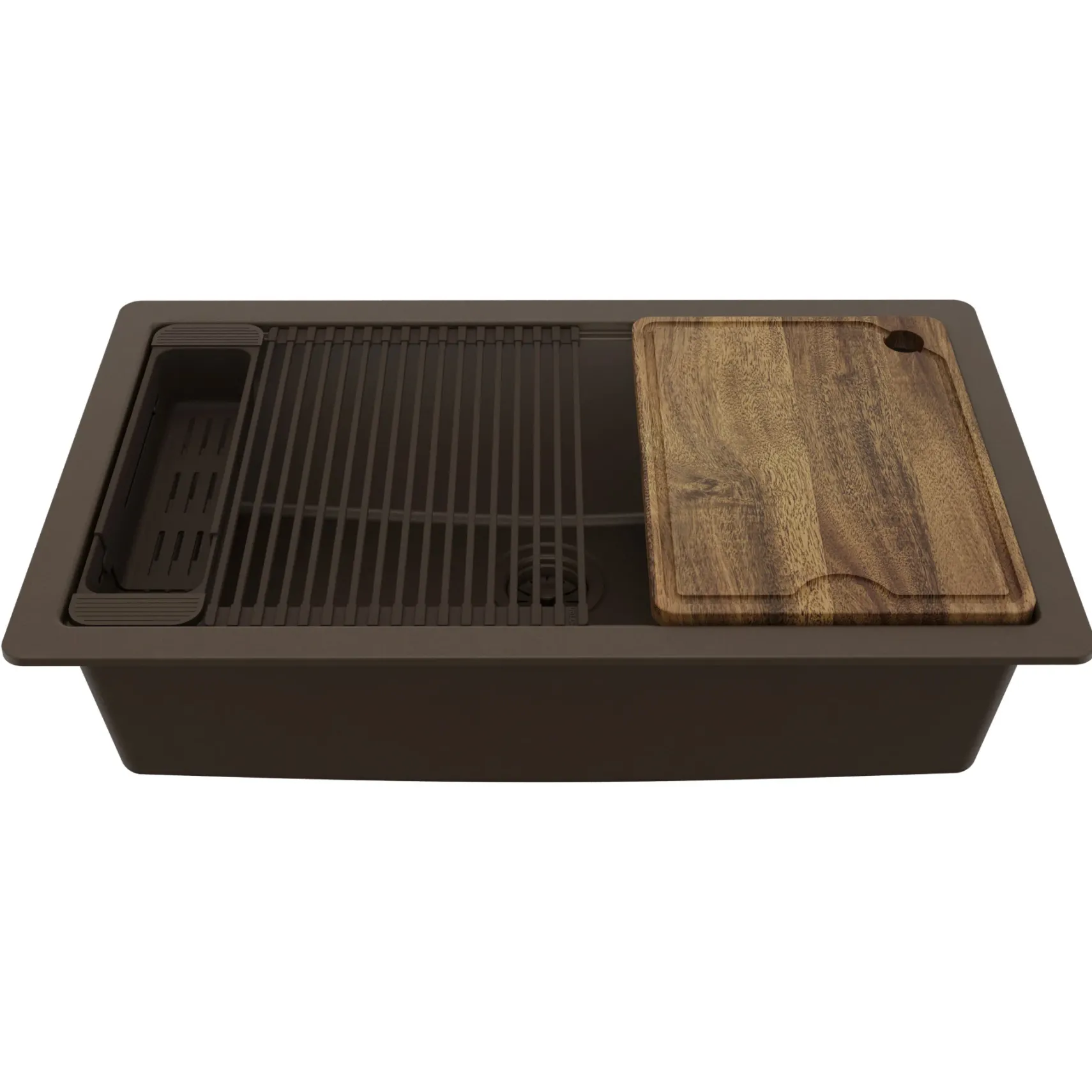 Karran 32" Undermount Quartz Composite Workstation Kitchen Sink, Brown, QUWS-875-BR-PK2