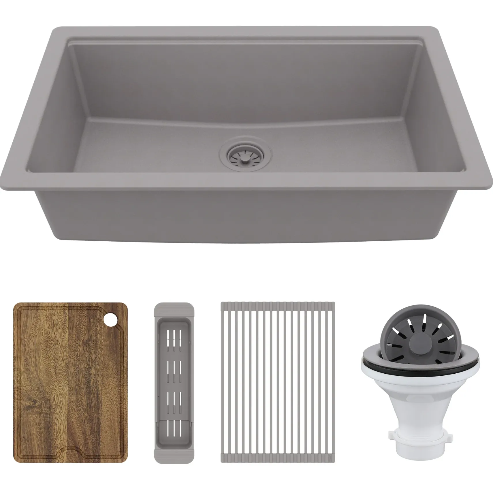 Karran 32" Undermount Quartz Composite Workstation Kitchen Sink, Grey, QUWS-875-GR-PK2