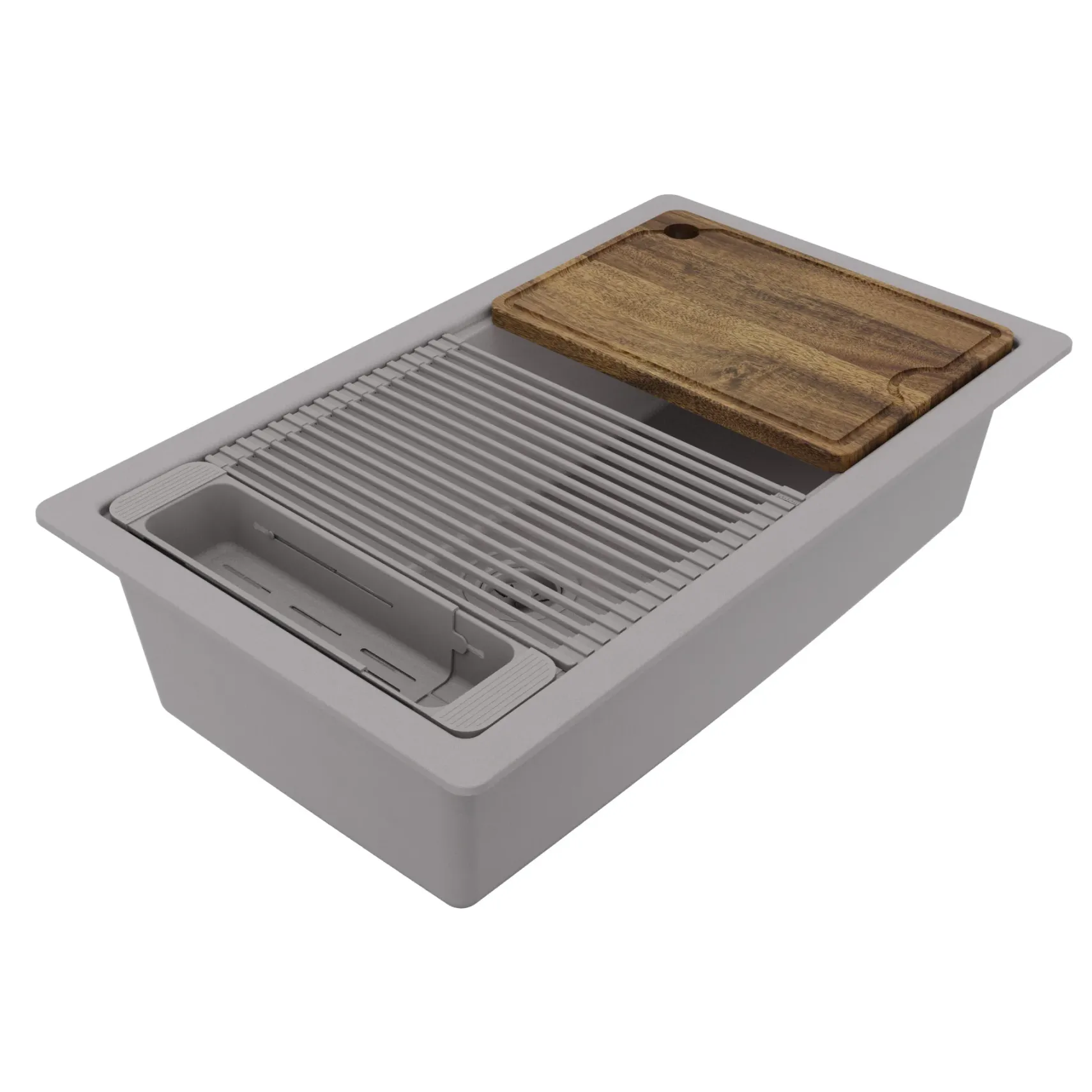 Karran 32" Undermount Quartz Composite Workstation Kitchen Sink, Grey, QUWS-875-GR-PK2