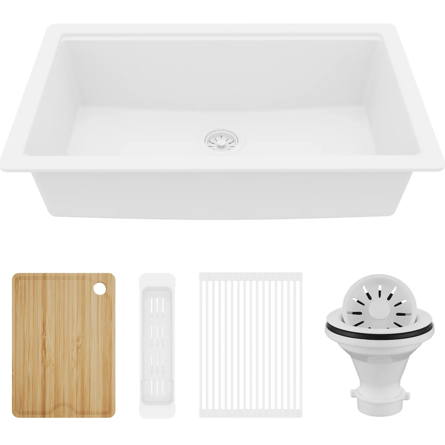 Karran 32" Undermount Quartz Composite Workstation Kitchen Sink, White, QUWS-875-WH-PK2
