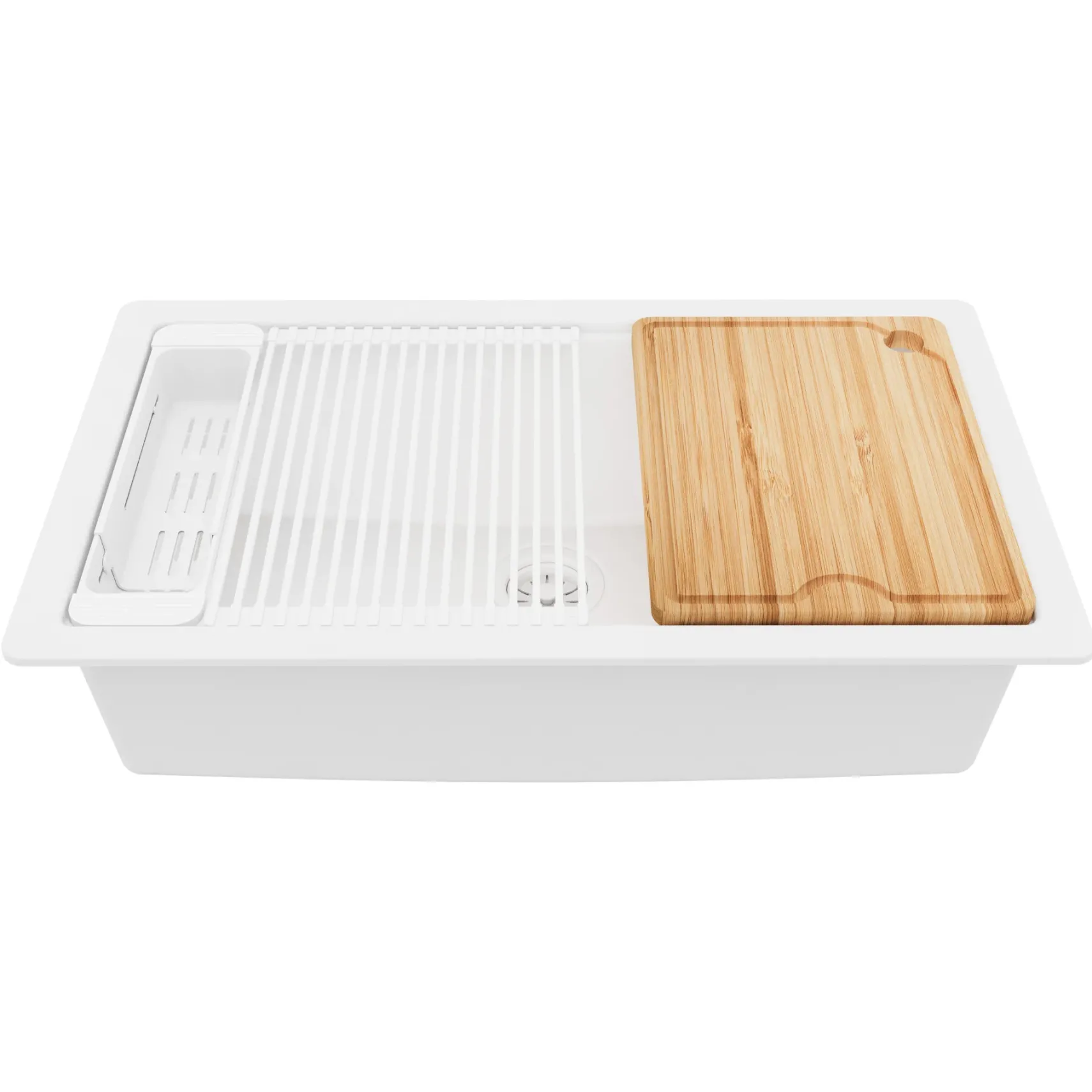Karran 32" Undermount Quartz Composite Workstation Kitchen Sink, White, QUWS-875-WH-PK2