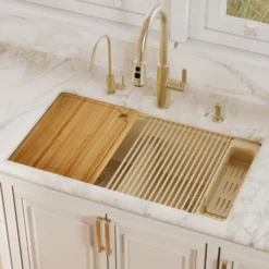 Karran 32" Undermount Quartz Composite Workstation Kitchen Sink, 50/50 Double Bowl, Bisque, QUWS-880-BI-PK2