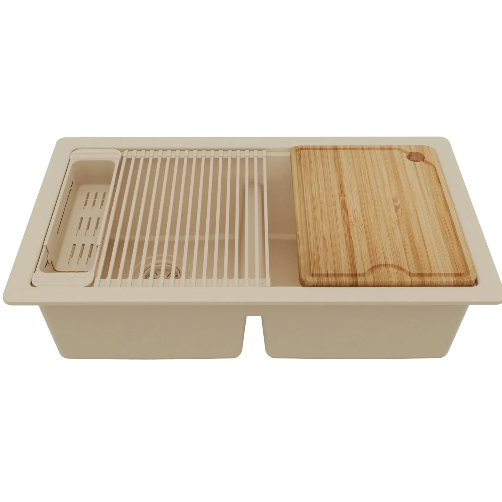 Karran 32" Undermount Quartz Composite Workstation Kitchen Sink, 50/50 Double Bowl, Bisque, QUWS-880-BI-PK2