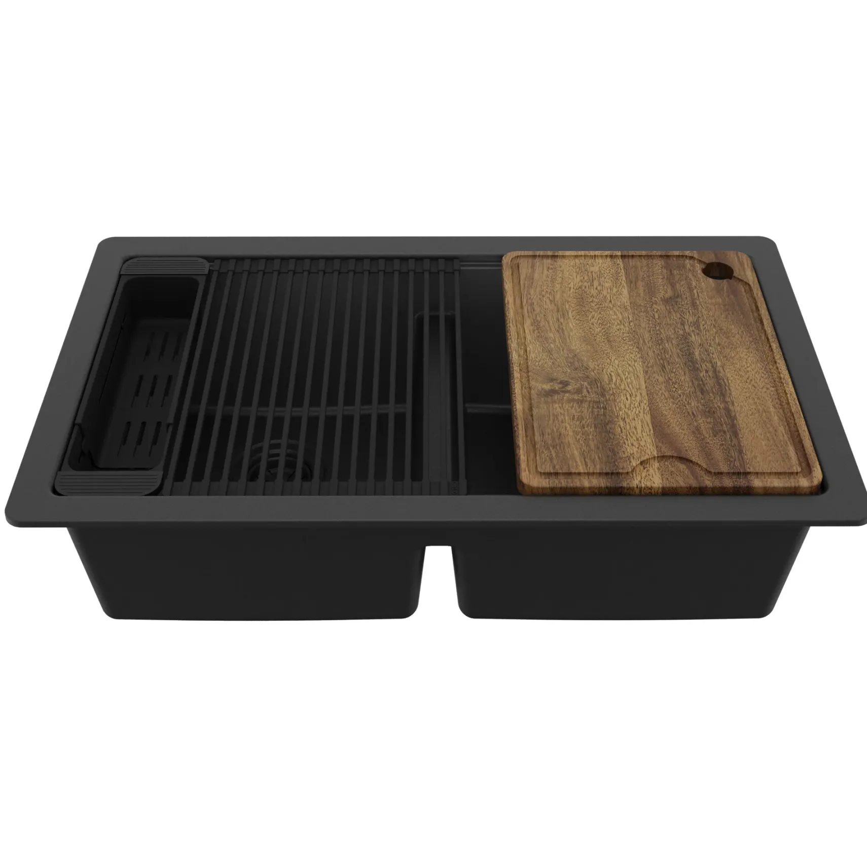 Karran 32" Undermount Quartz Composite Workstation Kitchen Sink, 50/50 Double Bowl, Black, QUWS-880-BL-PK2