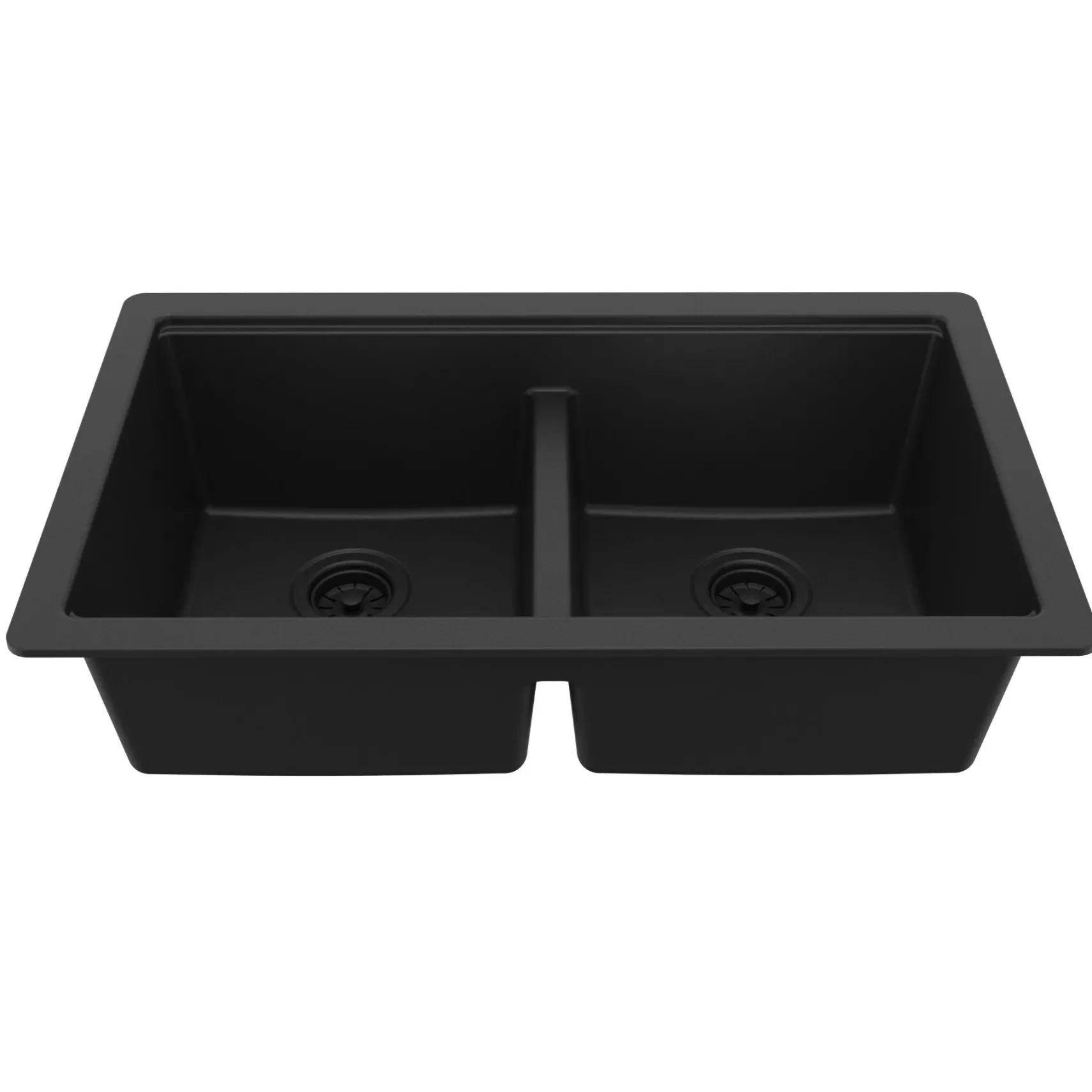 Karran 32" Undermount Quartz Composite Workstation Kitchen Sink, 50/50 Double Bowl, Black, QUWS-880-BL-PK2