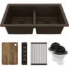 Karran 32" Undermount Quartz Composite Workstation Kitchen Sink, 50/50 Double Bowl, Brown, QUWS-880-BR-PK2