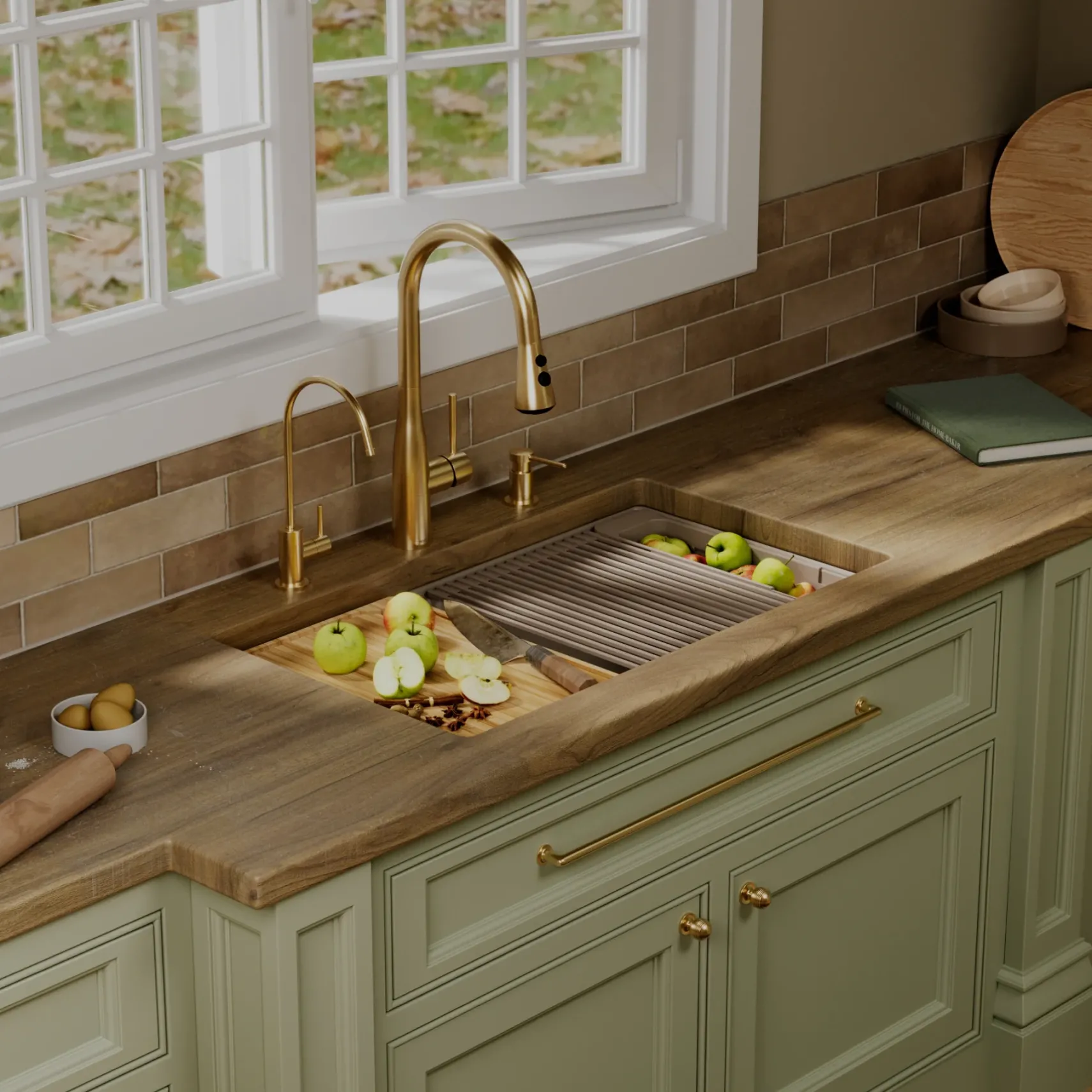 Karran 32" Undermount Quartz Composite Workstation Kitchen Sink, 50/50 Double Bowl, Concrete, QUWS-880-CN-PK2