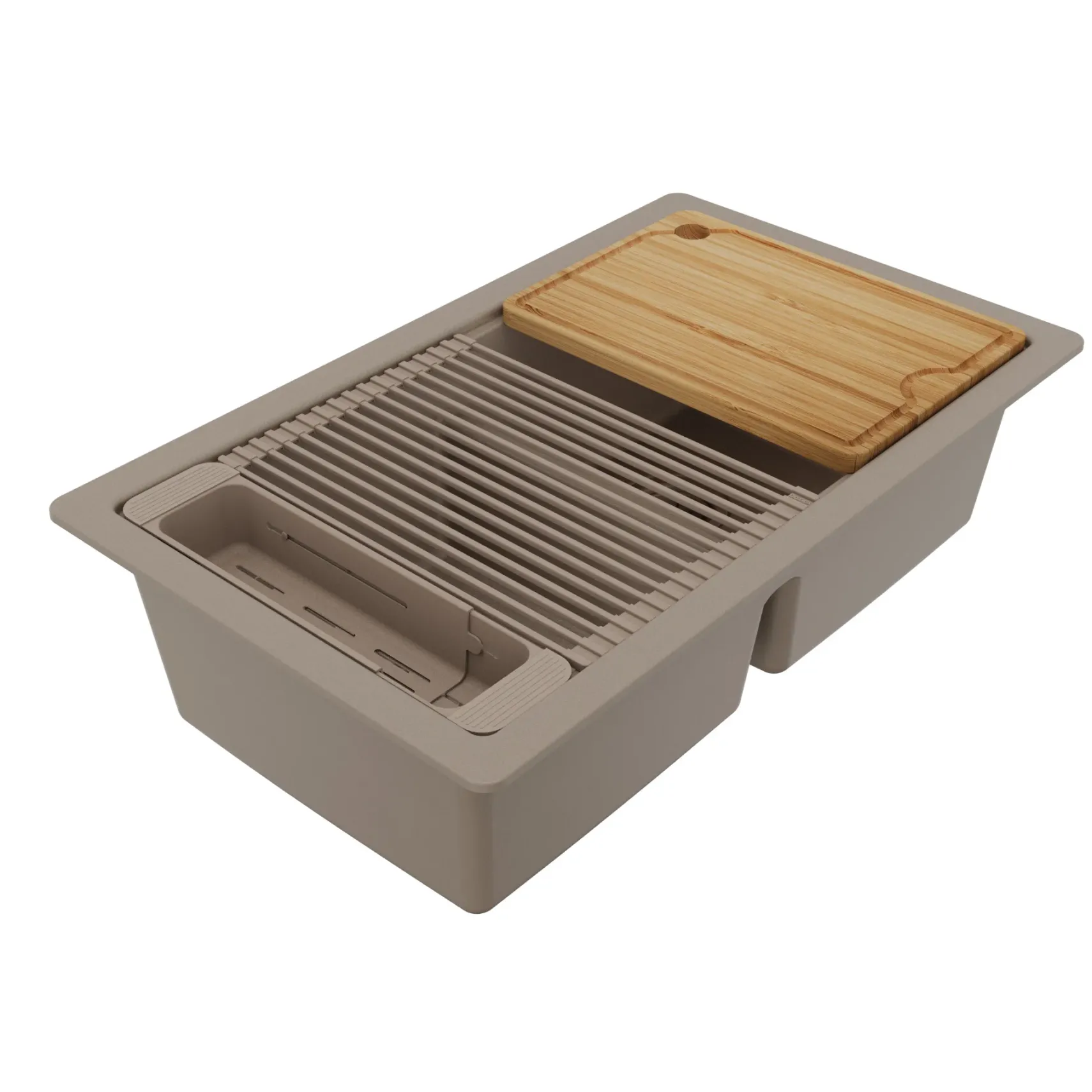 Karran 32" Undermount Quartz Composite Workstation Kitchen Sink, 50/50 Double Bowl, Concrete, QUWS-880-CN-PK2