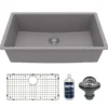 Karran 32" Undermount Quartz Composite Kitchen Sink with Accessories, Grey, QU-812-GR-PK1